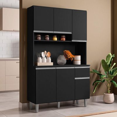 Kit Cozinha Compacta Márcia 105Cm Com 6 Portas E 1 Gaveta Preto Fosco - Desk Design