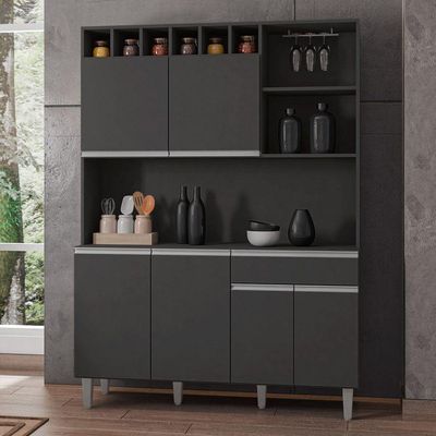 Kit Cozinha Compacta Alice 130Cm Com 6 Portas E 1 Gaveta Cinza Escuro - Desk Design