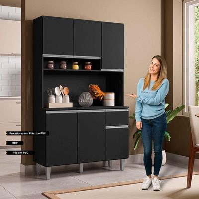 Kit Cozinha Compacta Márcia 105Cm Com 6 Portas E 1 Gaveta Preto Fosco - Desk Design