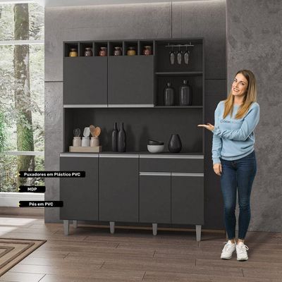 Kit Cozinha Compacta Alice 130Cm Com 6 Portas E 1 Gaveta Cinza Escuro - Desk Design
