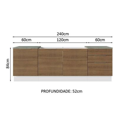 Armário De Cozinha Compacta 240cm Branco/rustic Stella Madesa 01 Branco/rustic