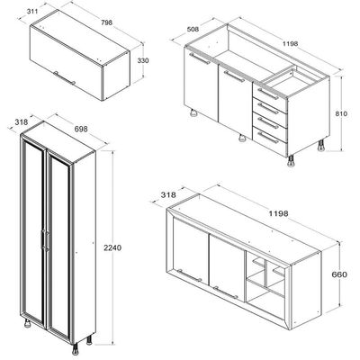 Armario Cozinha Completo Ditália Aspen 4pc S/tampo Cv/br A48