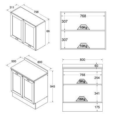 Armário De Cozinha Completo Ditália Denver 4 Pcs Rv/br D7