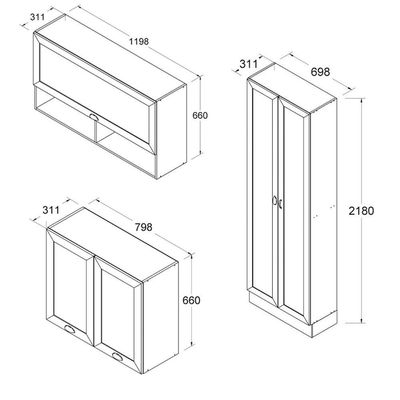 Armário De Cozinha Completo Ditália Denver 3 Pc Rv/br D8