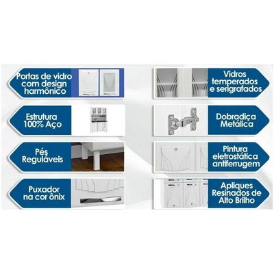 Kit Cozinha Star 3 Portas De Vidro Com 2 Gavetas Telasul