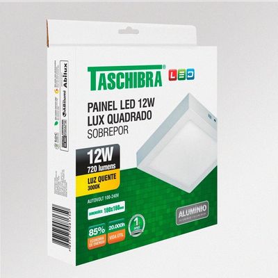 Painel De Led Quadrado Sobrepor 12w Bivolt Taschibra 3000k Luz Quente