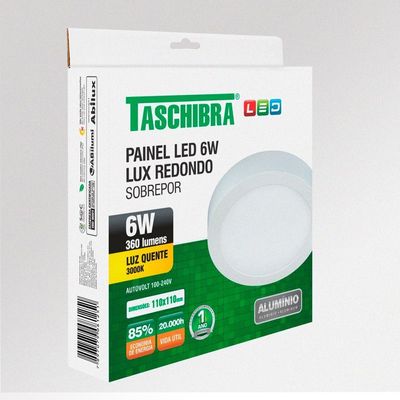 Painel De Led Redondo Sobrepor 6w Bivolt Taschibra 3000k Luz Quente