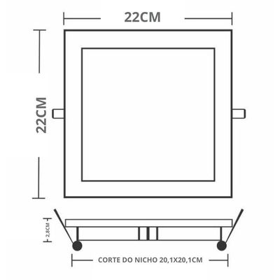 Painel Com Placa De Led Taschibra 18w Lys Quadrado Embutir Bivolt 6500k Luz Fria