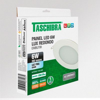 Painel De Led Redondo Embutir 6w Bivolt Taschibra 6500k Luz Fria