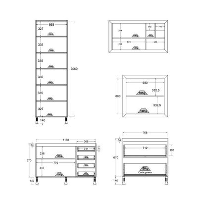 Armário De Cozinha Ditália Aspen 5 Peças Carvalho/branco A10