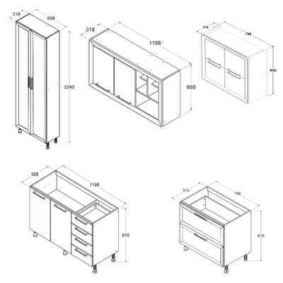 Armário De Cozinha Ditália Aspen 5 Peças Carvalho/branco A10