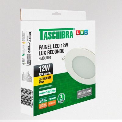 Painel De Led Redondo Embutir 12w Bivolt Taschibra 3000k Luz Quente