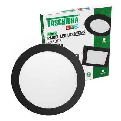 Painel De Led Redondo Embutir 24w Preto Bivolt Taschibra 4000k Luz Neutra