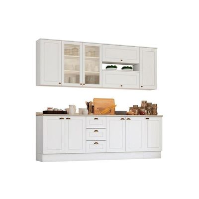 Cozinha Modulada Completa Americana 10 Peças (4 Aéreos + 3 Balcões + 3 Tampos) Cz266 Branco - Henn