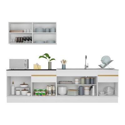Cozinha Compacta Com Rodapé Com Armário E Balcão Branca