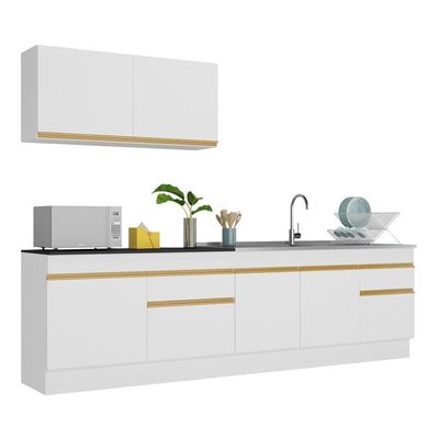 Cozinha Compacta Com Rodapé Com Armário E Balcão Branca