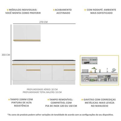 Cozinha Compacta Com Rodapé Com Armário E Balcão Branca