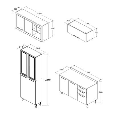 Cozinha Compacta Ditália Aspen 4 Peças Carvalho/branco A45