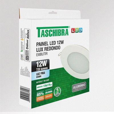 Painel De Led Redondo Embutir 12w Bivolt Taschibra 6500k Luz Fria