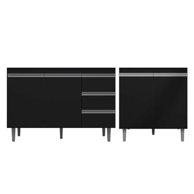 Balcão Gabinete Pia 100Cm E Armário Para Cooktop Preto