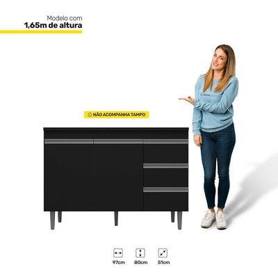 Balcão Gabinete Pia 100Cm E Armário Para Cooktop Preto