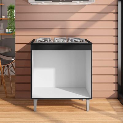 Balcão Gabinete Pia 100Cm E Armário Para Cooktop Preto