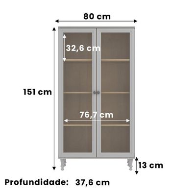 Cristaleira Estante Para Livros Ditália c/ Luz E-957 Cinza