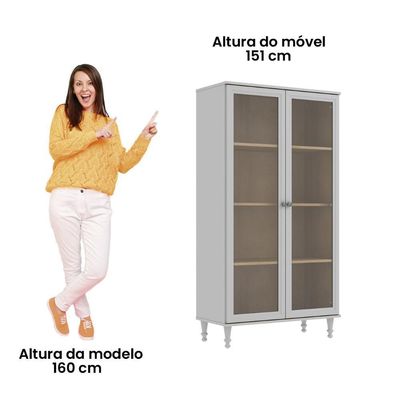Cristaleira Estante Para Livros Ditália c/ Luz E-957 Cinza