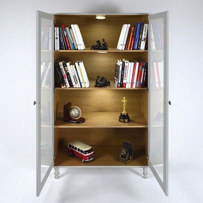 Cristaleira Estante Para Livros Ditália c/ Luz E-957 Cinza