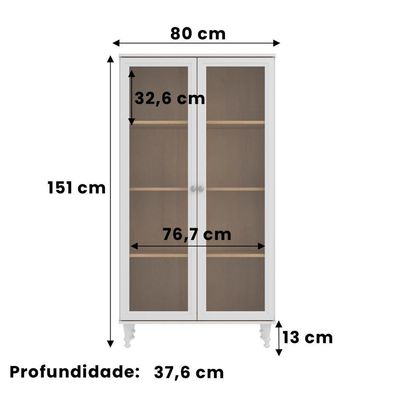 Cristaleira Estante Para Livros Ditália C/ Luz E-957 Branco