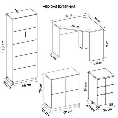 Kit Escritório Conjunto 4 Peças Cubic Branco Caemmun