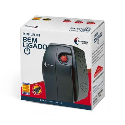 Estabilizador 300va Coletek, Entrada Bivolt Manual, Saída 115v, 4 Tomadas, Preto Es-300va