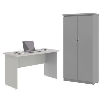 Mesa De Escritorio Com Armário 2 Portas Pampulha Cinza