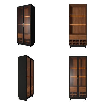 Conjunto Decorativo Cristaleira Com Led E Buffet Aparador 160cm Tenerife/gunga Preto Fosco/noce