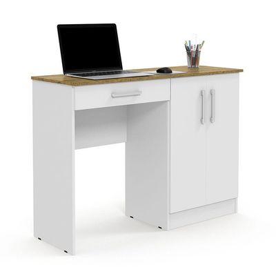 Mesa Computador Com Portas E Gavetas Space Branco nature