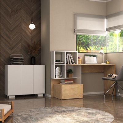 Conjunto Escritório Escrivaninha E Balcão 3 Portas Multimóveis Mp7007 Rustic/branco Rustic/branco