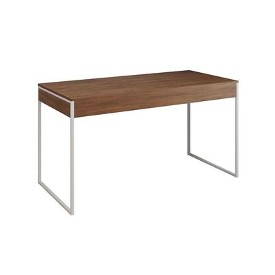 Escrivaninha Home Office Estilo Industrial Amêndoa 137X53Cm Ferro Branco Com 1 Poltrona Preta