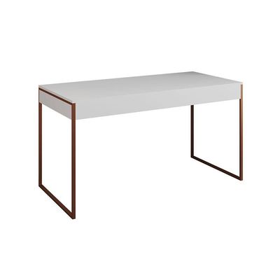 Mesa De Escritório Industrial Malta Branca 137X53Cm Base Cobre Com 1 Cadeira Preta Made Cor: Branco