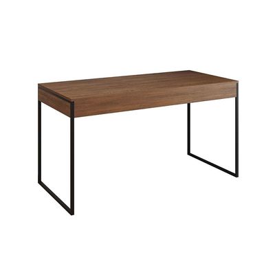 Escrivaninha Industrial Escritório Malta Amêndoa 137X53Cm Com 1 Cadeira Branca Base Fer Cor: Amendoa