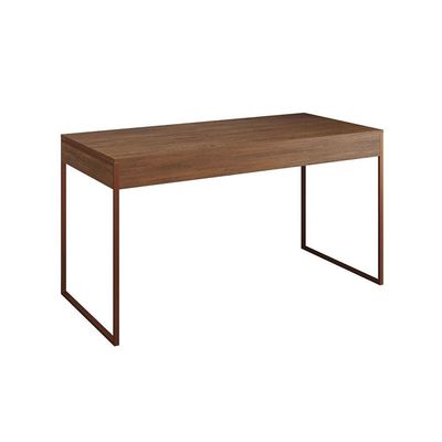 Mesa De Escritório Industrial Malta Amêndoa 137X53Cm Base Cobre Com 1 Cadeira Branca Ma Cor: Amendoa