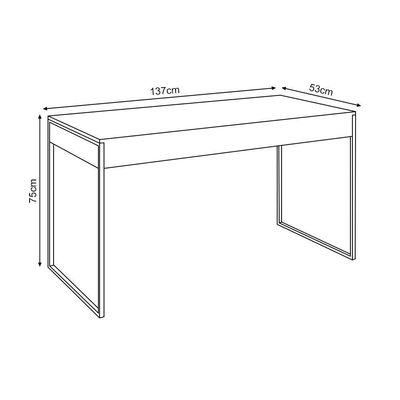 Mesa De Escritório Industrial Branca 137X53Cm Base Ferro Branco Com 1 Cadeira Preta