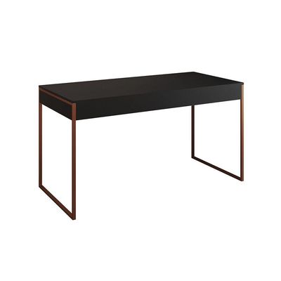 Mesa De Escritório Industrial Malta Preta 137X53Cm Base Cobre Com 1 Cadeira Branca Made Cor: Preto