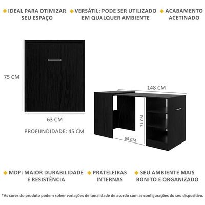 Escrivaninha Mesa Dobrável Ibiza Multimóveis V6000 Preta