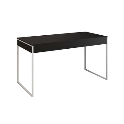 Mesa De Escritório Industrial Preta 137X53Cm Base Ferro Branco Com 1 Cadeira Pretae