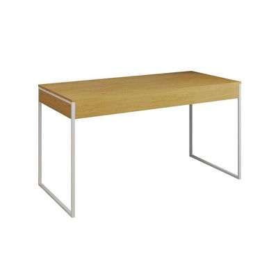 Escrivaninha Home Office Estilo Industrial Canela 137X53Cm Ferro Branco Com 1 Poltrona Preta