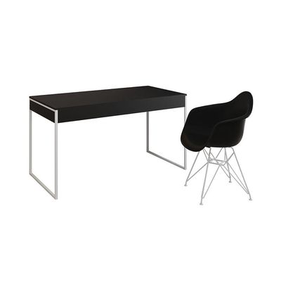 Escrivaninha Industrial Office Estudo Malta Preta 137X53Cm Com 1 Poltrona Preta Base Fe Cor: Preto