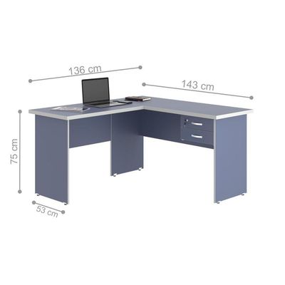 Mesa Em L Com Gaveteiro Carper Azul
