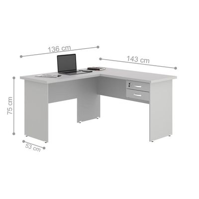 Mesa Em L Com Gaveteiro Carper Cinza