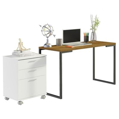 Kit Escritório+Mesa+Gaveteiro Madesa Rustic/branco