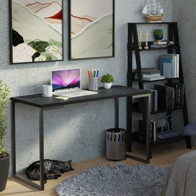 Kit Escritório Home Office + Mesa + Estante Escada Preto
